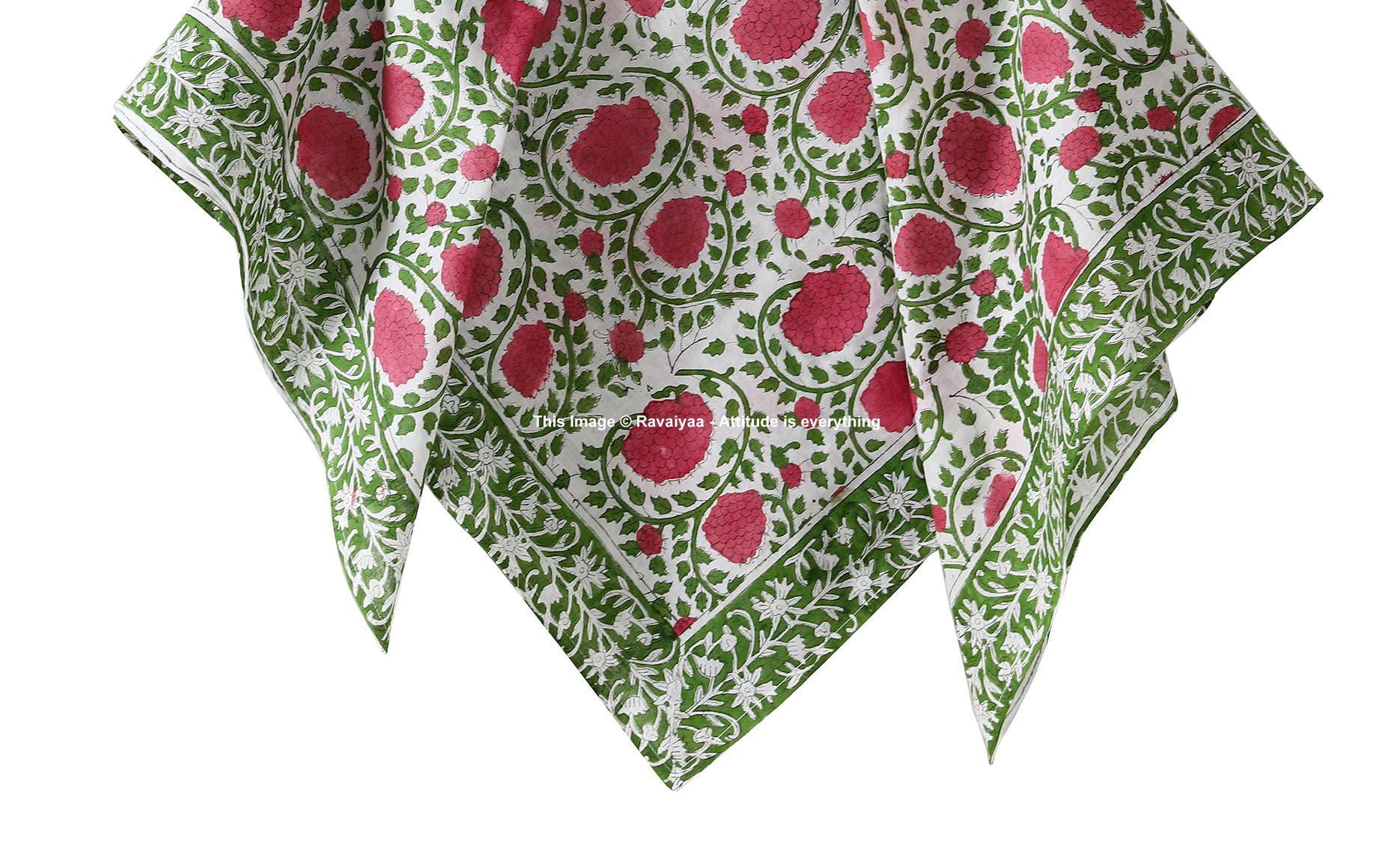Ravaiyaa - Attitude is everything Sanganer Hand Block Printed Scarves Pure Cotton Scarf Square Hijab Dupatta 40 X 40 Inch (Pink Green Floral)