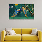 VIBECRAFTS Beautiful Pair of Peacock 5 Pieces Canvas Wall Painting For Home | Office | Living Room | Gift (PTVC5Pcs4_8528)