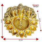 KridayKraft Metal Ganesha Puja Thali with Diya Ganpati Pooja Thali for Puja Room Mandir Temple Ganesha Murti Idol Pooja Thali for Diwali Poojan Decorative Showpiece