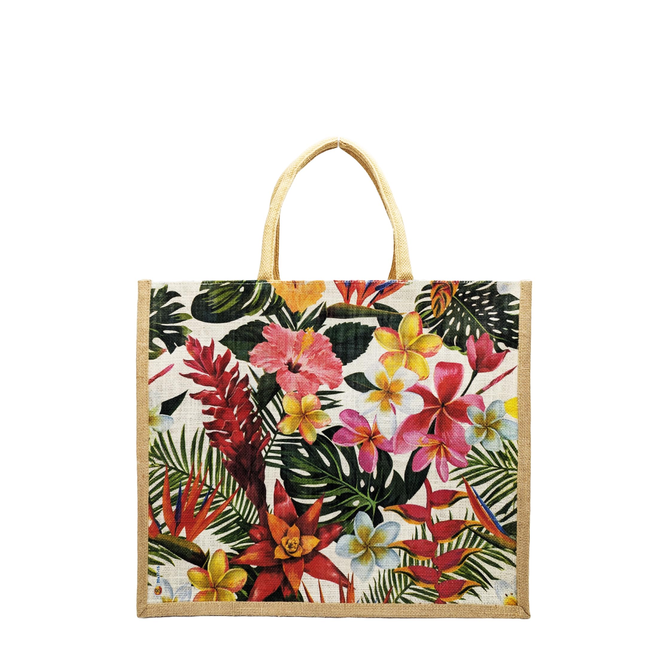Sangra Multicolor Large Jute Shopping Bag for Men & Women with Zip and Handle - Floral Design