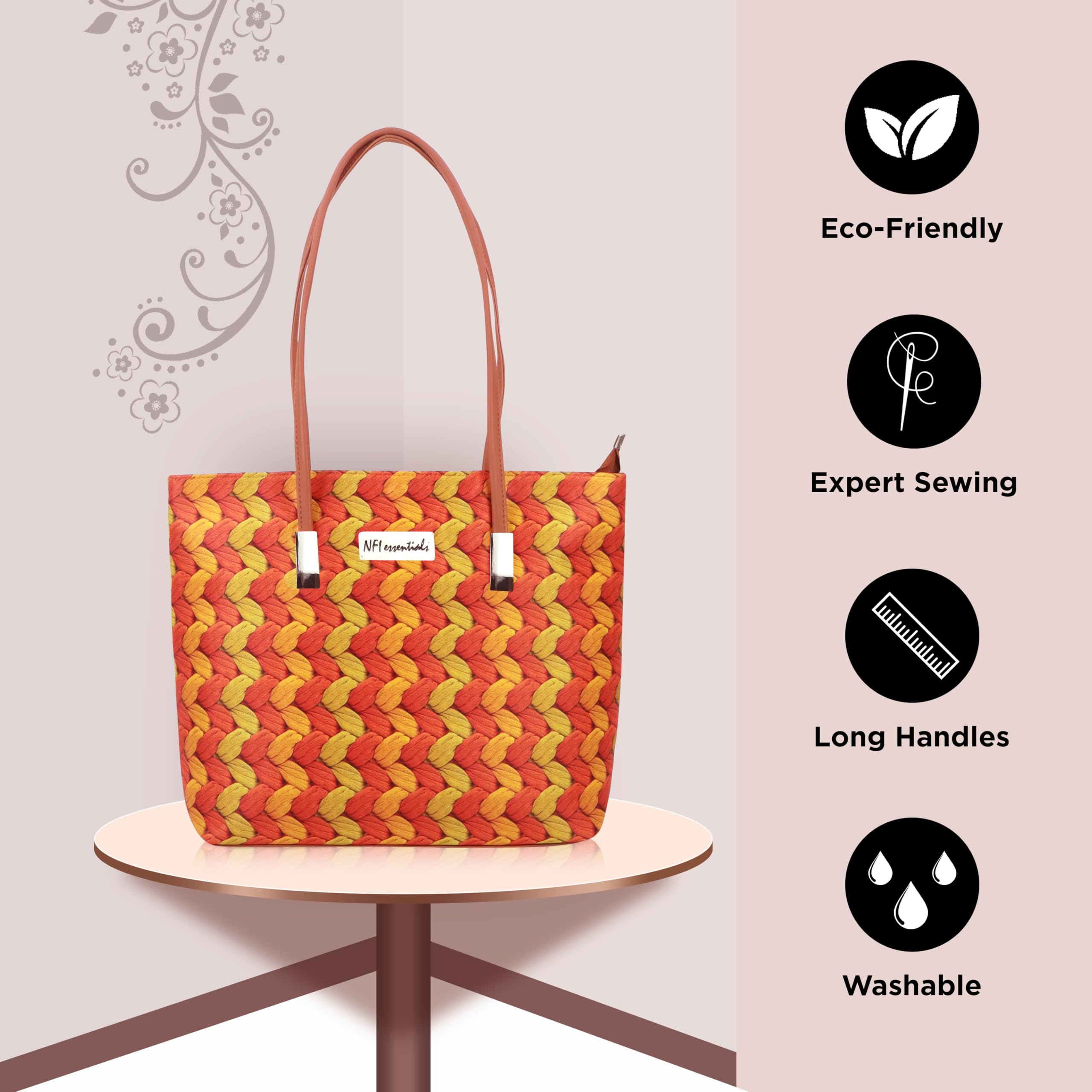 NFI essentials Large Floral Printed Tote Bags for Womens Handbag for Ladies Big Stylish Purse Shoulder Shopping Office College Party Bag for Daily Travel with Zip Pocket
