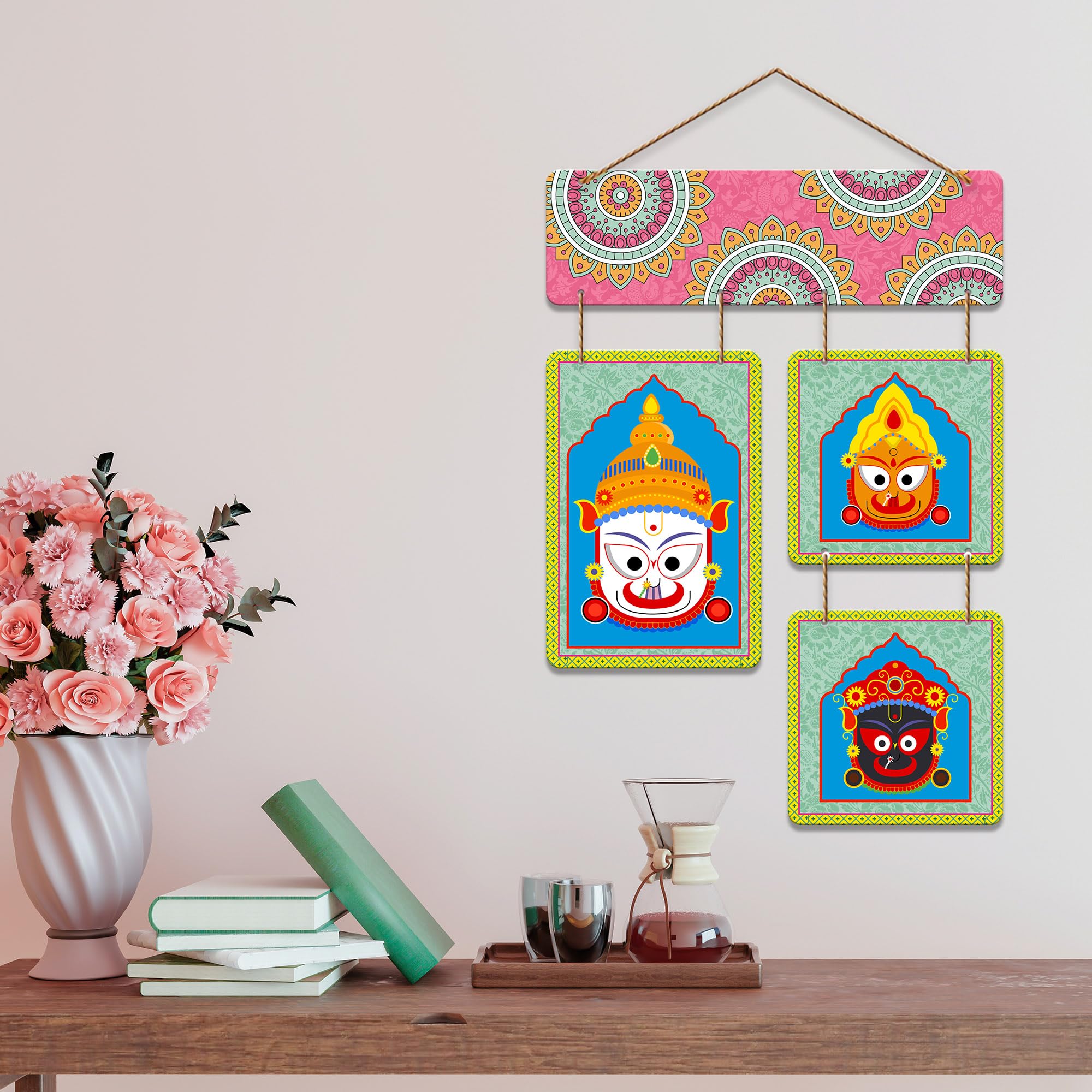 Artvibes Lord Jagannath Balabhadra Subhadra ji Designer Wooden Wall Hanging Decoration Items for Home | Spiritual Decor Items | Wall Poster| Stylish Modern Decor Item | Gift Items (WH_6537N)