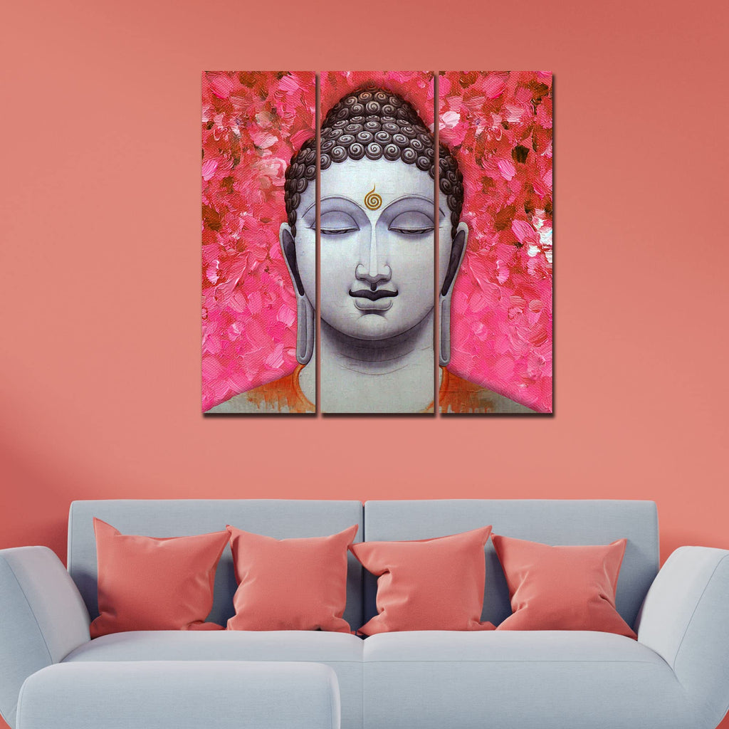 VIBECRAFTS 3 Pieces Spiritual Gautam Buddha Canvas Wall Painting Fitted With Wooden Frame For Home | Office | Living Room | Gifts (PTVC3Pcs1_9591)