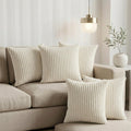 Yellow Weaves Pencil-Stripe Fur Cushion Covers | Soft Polyester | Decorative Sofa & Throw Pillow Covers | 16x16 Inches, Pack of 5 (Ivory)