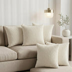 Yellow Weaves Pencil-Stripe Fur Cushion Covers | Soft Polyester | Decorative Sofa & Throw Pillow Covers | 16x16 Inches, Pack of 5 (Ivory)