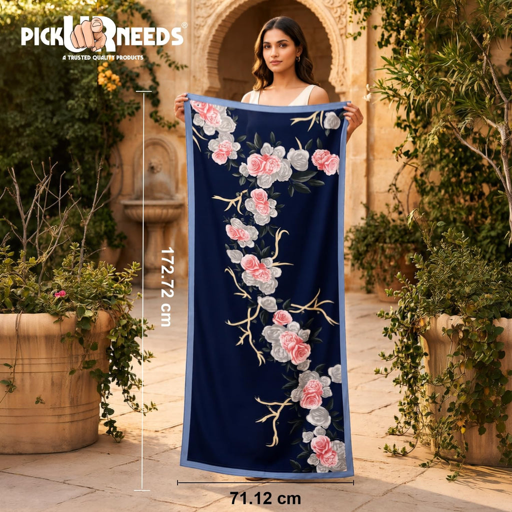 Pick Ur Needs Summer Silk Floral Printed Scarf for Womens & Girls Elegant Neck, Head & Shoulder Wrap Soft Lightweight Fashion Stole