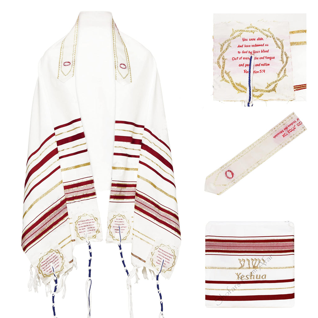 The Blood of Yeshua Jesus Red Tallit Prayer Shawl with Matching Yeshua Tallit Zipper Bag