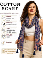 GALE GIRLS Cotton Scarf For Women Stylish|Beach Tassel Printed Scarf|Multicolor|Easily fits 180 * 50cm|70x20 Inch