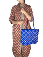 srishopify handicrafts Handmade Bag Multipurpose Cotton Ethnic Designer Travel Shoulder Bag Ladies Hand Bag for Women Stylish Shopping Tote Bag (30x40x10 cm Medium Embroidery) Blue