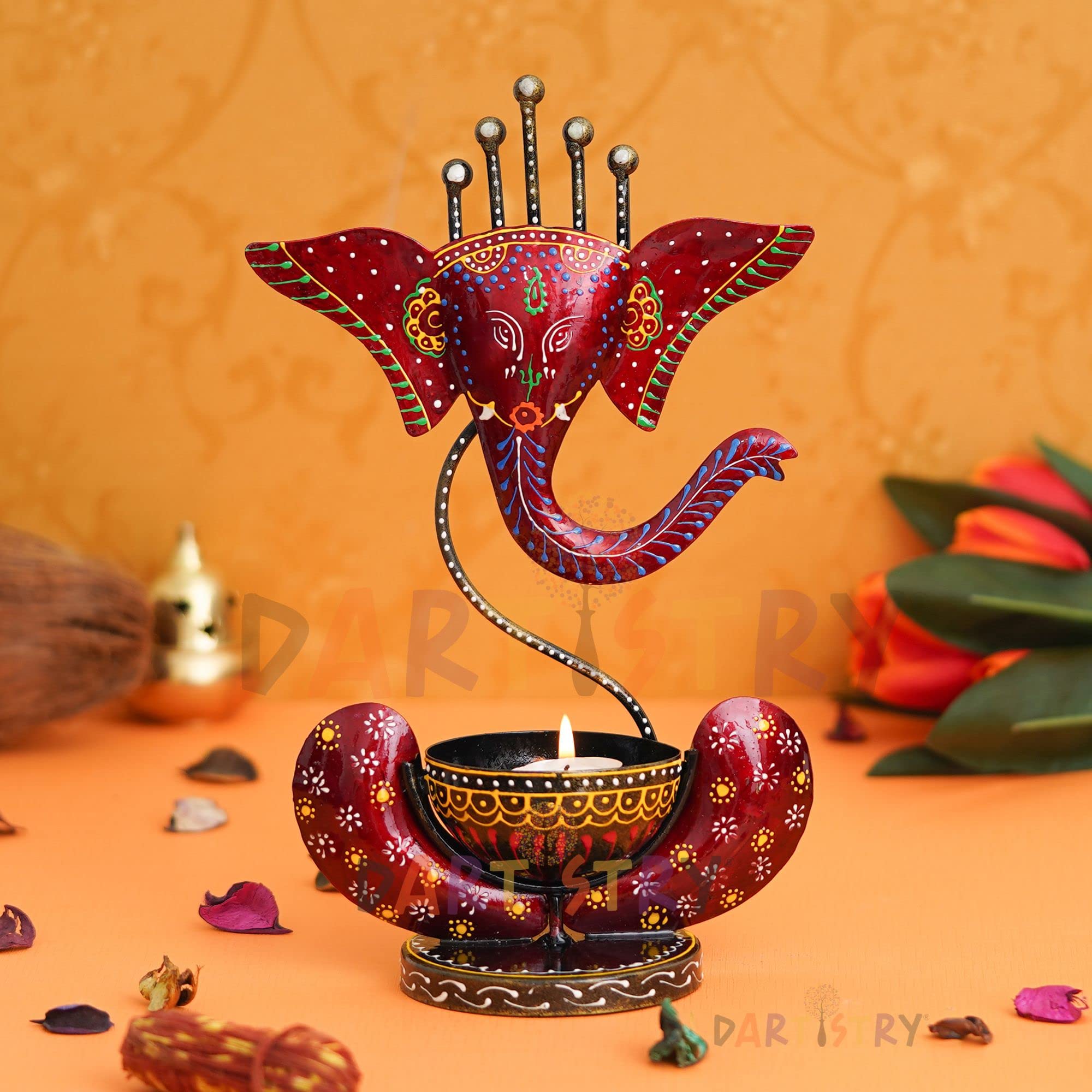 Dartistry® Tealight Candle Holder for Home Decor - Decorative Showpiece for Living Room/Pooja Room - Corporate Gift Items, Iron