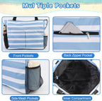 hirTa Roof Tote Bag for Teacher Women Office Girls Work Multipurpose Zipper Pocket Travel Grocery Beach Hobo Handbag Waterproof Sandproof Lightweight Pool (Light Blue White Strap)