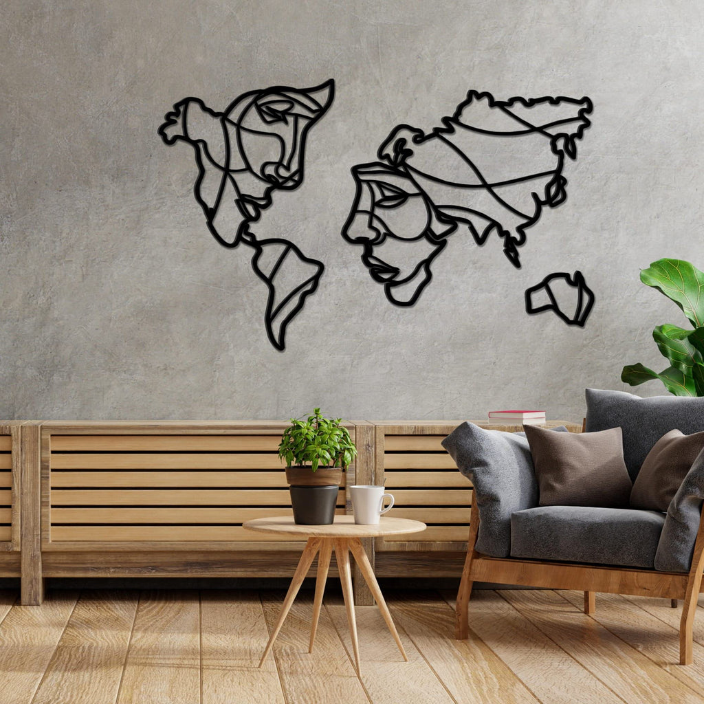 VIBECRAFTS Faces of World Map MDF Wooden Wall Hanger for Home Decor|Office|Gift (WHVC1Pcs1_50023)