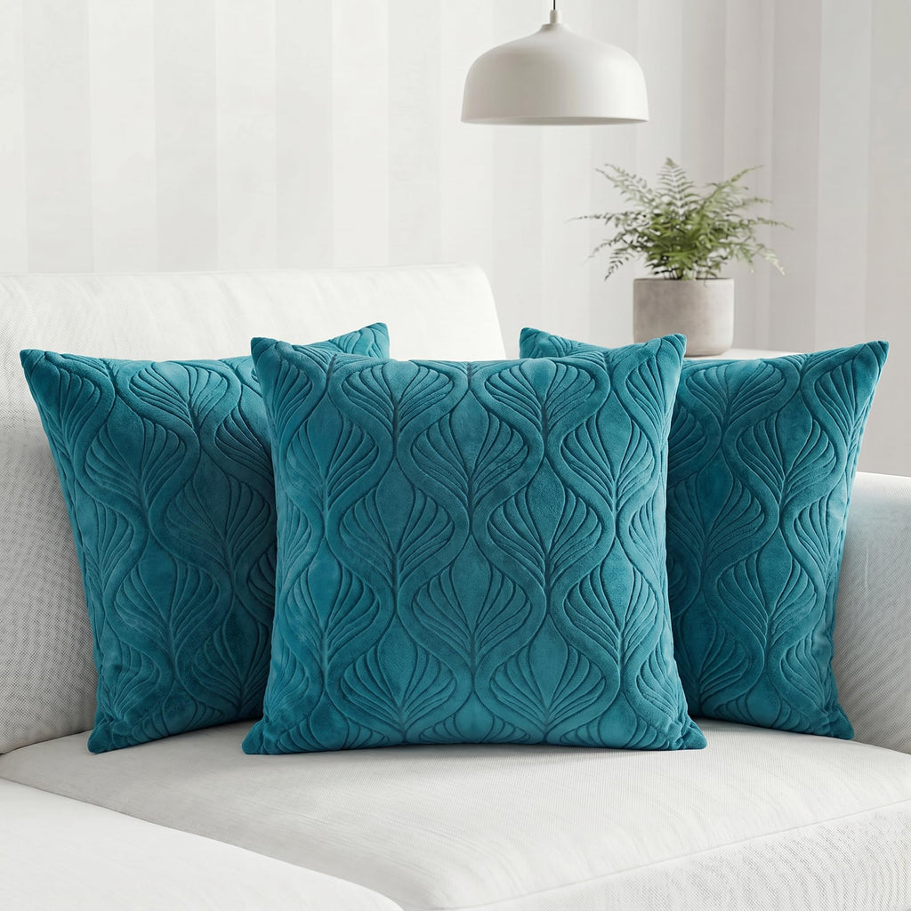 Yellow Weaves Jacquard Cushion Covers | Sofa Cushion Covers | Throw Pillow Cover for Sofa, Couch, Living Room| Removable & Washable | 16x16 Inches, Set of 3 (Peacock Blue)