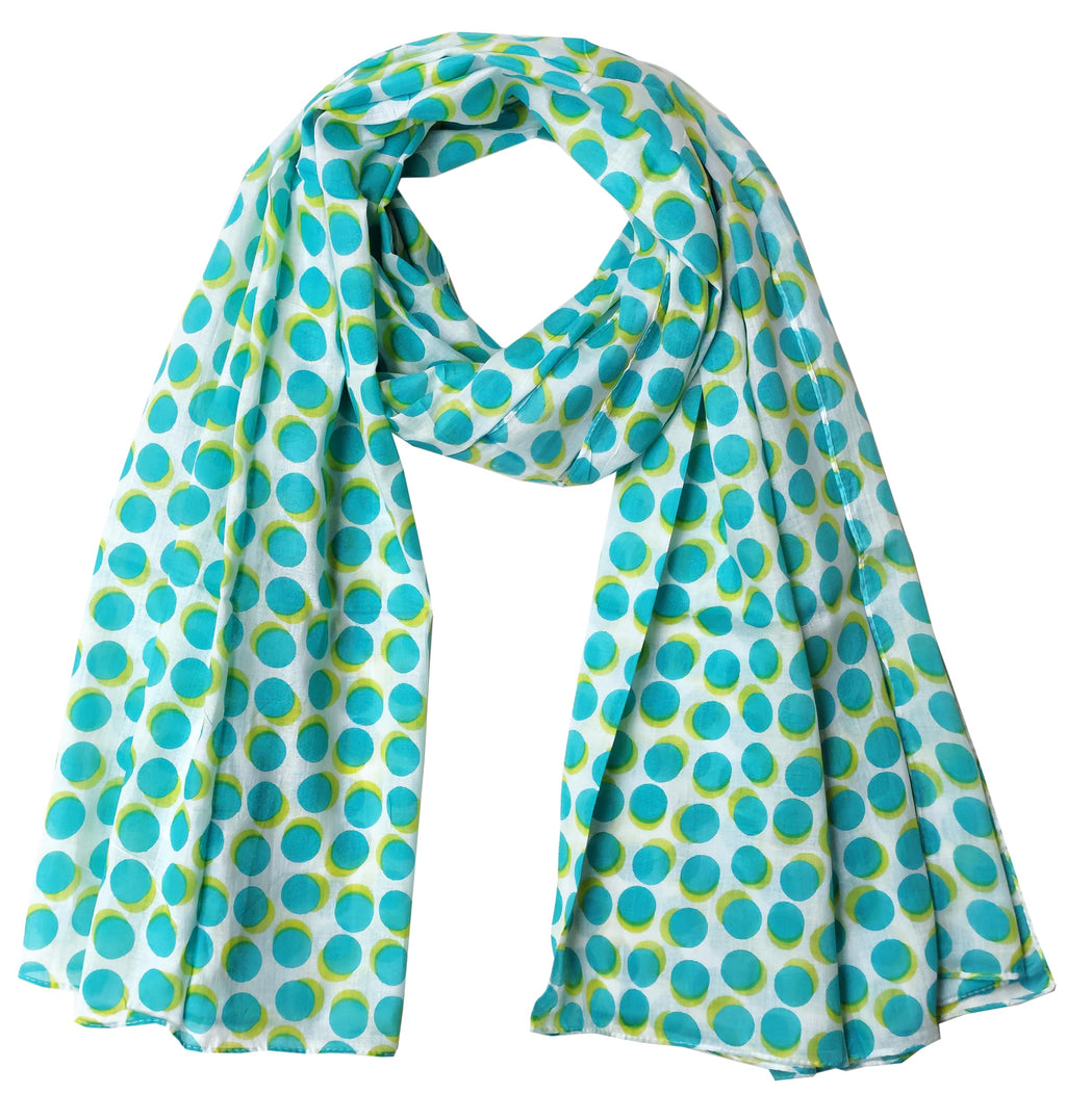 Fabtone Women’s 100% Soft Cotton Scarf/Stole White Turquoise Polka Dot Pattern – Lightweight, Accessory for Neck Covering – 100 x 180 cm