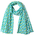 Fabtone Women’s 100% Soft Cotton Scarf/Stole White Turquoise Polka Dot Pattern – Lightweight, Accessory for Neck Covering – 100 x 180 cm