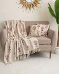 DMAASA 100% Cotton Sofa Throw Blanket with 2 pcs Cushion Covers Lightweight Decorative Couch & Bed Throw (Pack of 3, Floral Tree Print) Kafalo
