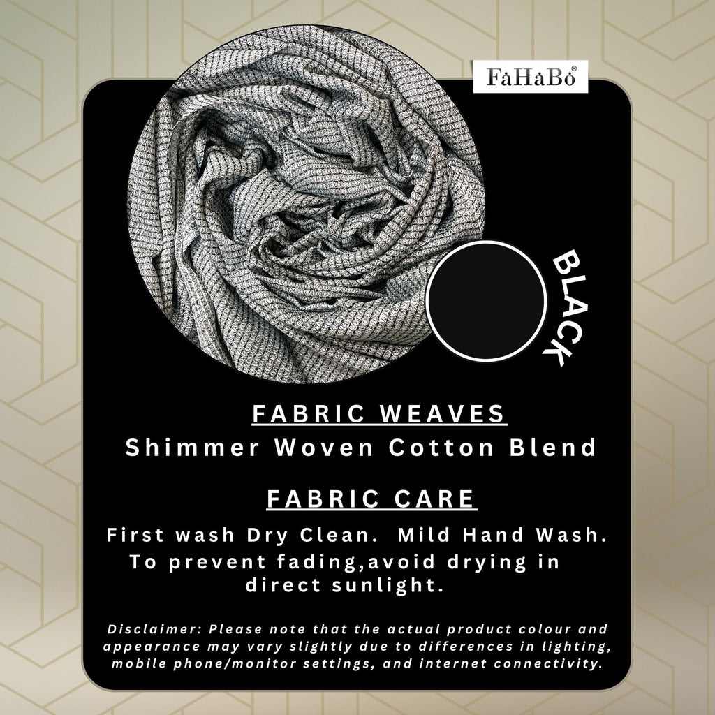 FAHABO Shimmer Woven Cotton Blend Scarf for Women – Lightweight Hijab & Stole Wrap | 73 x 29 Inches (Black)