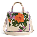 Boho Girl Lavender Blooms Embellished Jacquard Mini Tote for Ladies with Adjustable Strap | Ladies Purse Handbags | Wedding Gifts for Women | Birthday Gifts for Women | Handbag with Zip