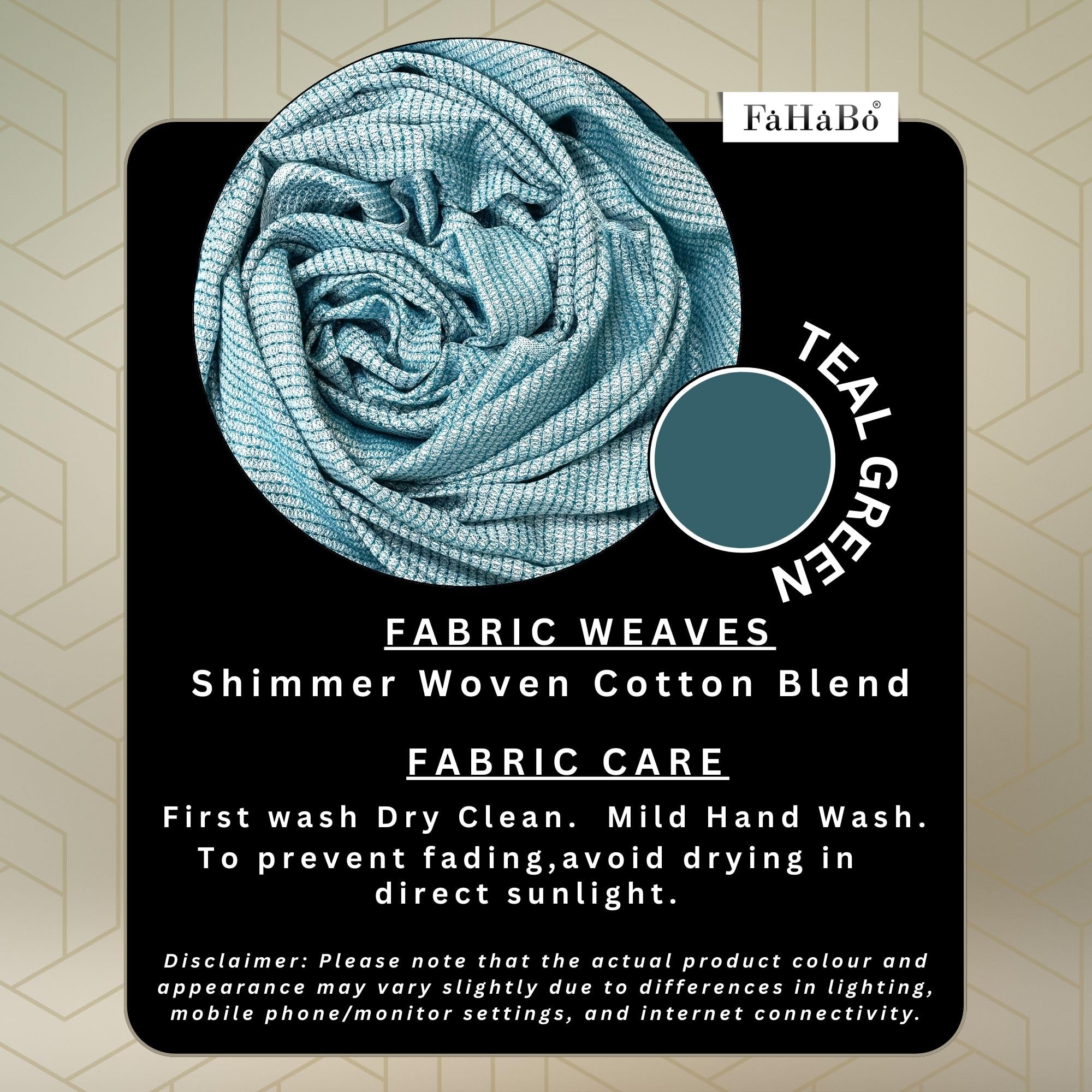 FAHABO Shimmer Woven Cotton Blend Scarf for Women – Lightweight Hijab & Stole Wrap | 73 x 29 Inches (Teal Green)