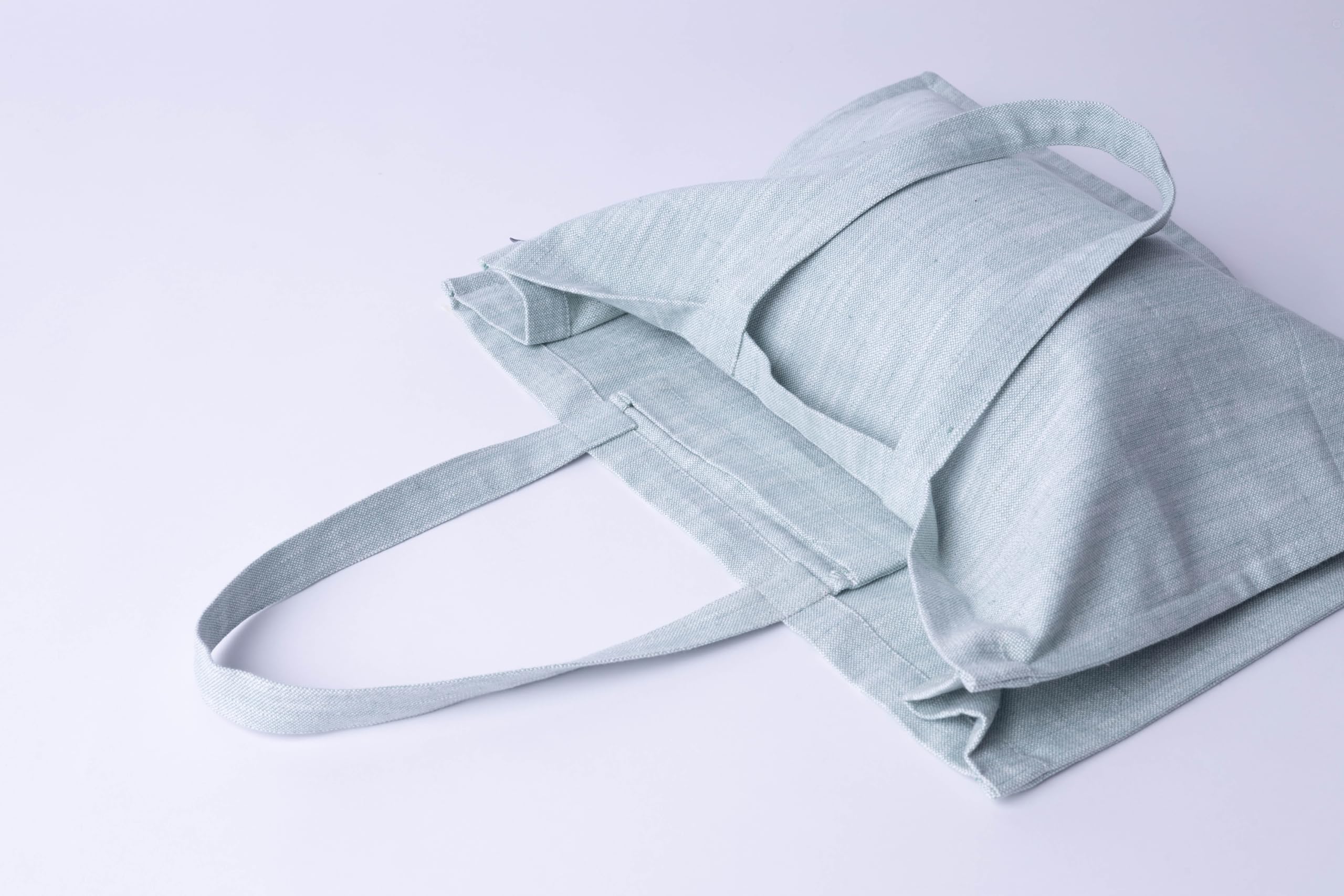 KITES CREATIONS 100% Cotton Shopping Bag, Stylish & Shoulder Tote with Inner Pocket, Perfect for Grocery, Travel, Shopping, Chambray Slub (14”x17.5”x5.5”), Set of 10 - Celadon Green