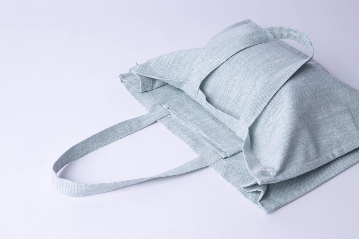 KITES CREATIONS 100% Cotton Shopping Bag, Stylish & Shoulder Tote with Inner Pocket, Perfect for Grocery, Travel, Shopping, Chambray Slub (14”x17.5”x5.5”), Set of 5 - Celadon Green
