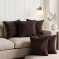 Yellow Weaves Pencil-Stripe Fur Cushion Covers | Soft Polyester | Decorative Sofa & Throw Pillow Covers | 16x16 Inches, Pack of 5 (Coffee)