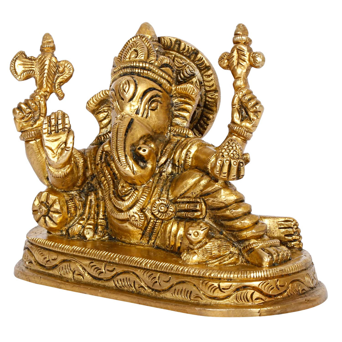 SVARUP Brass Ganesha Resting Blessing Ganesh Idol Showpiece Statue Good Luck & Success.
