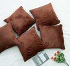 RD TREND® Cushion Cover Set of 5, Decorative Sofa Living Room Home Square Cushion Covers 18 Inch x 18 Inch, Aesthetic Corduroy Striped Double Sided (Coffee,Pack of 5)