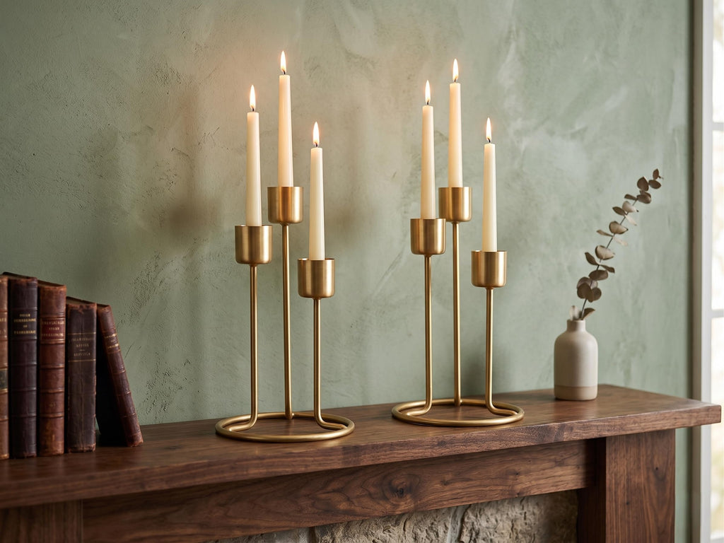 Metal Core 3-Head Gold Taper Candle Holder | Modern Metal Candelabra Centerpiece | Decorative Minimalist Candlestick Stand for Dining Table, Living Room, Weddings & Diwali Decor