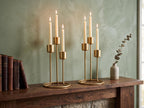 Metal Core 3-Head Gold Taper Candle Holder | Modern Metal Candelabra Centerpiece | Decorative Minimalist Candlestick Stand for Dining Table, Living Room, Weddings & Diwali Decor
