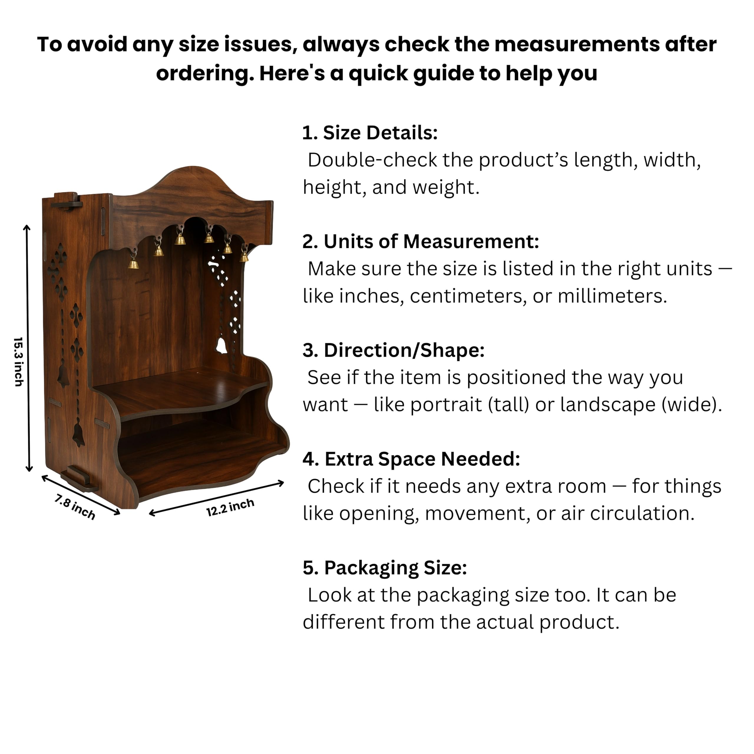 HOMEWEY DECOR Wooden Home Temple Handcrafted Support Heavy Idols Luxurious Finish Pooja Mandir for Home and Office Wall Mount for Room (Design1)