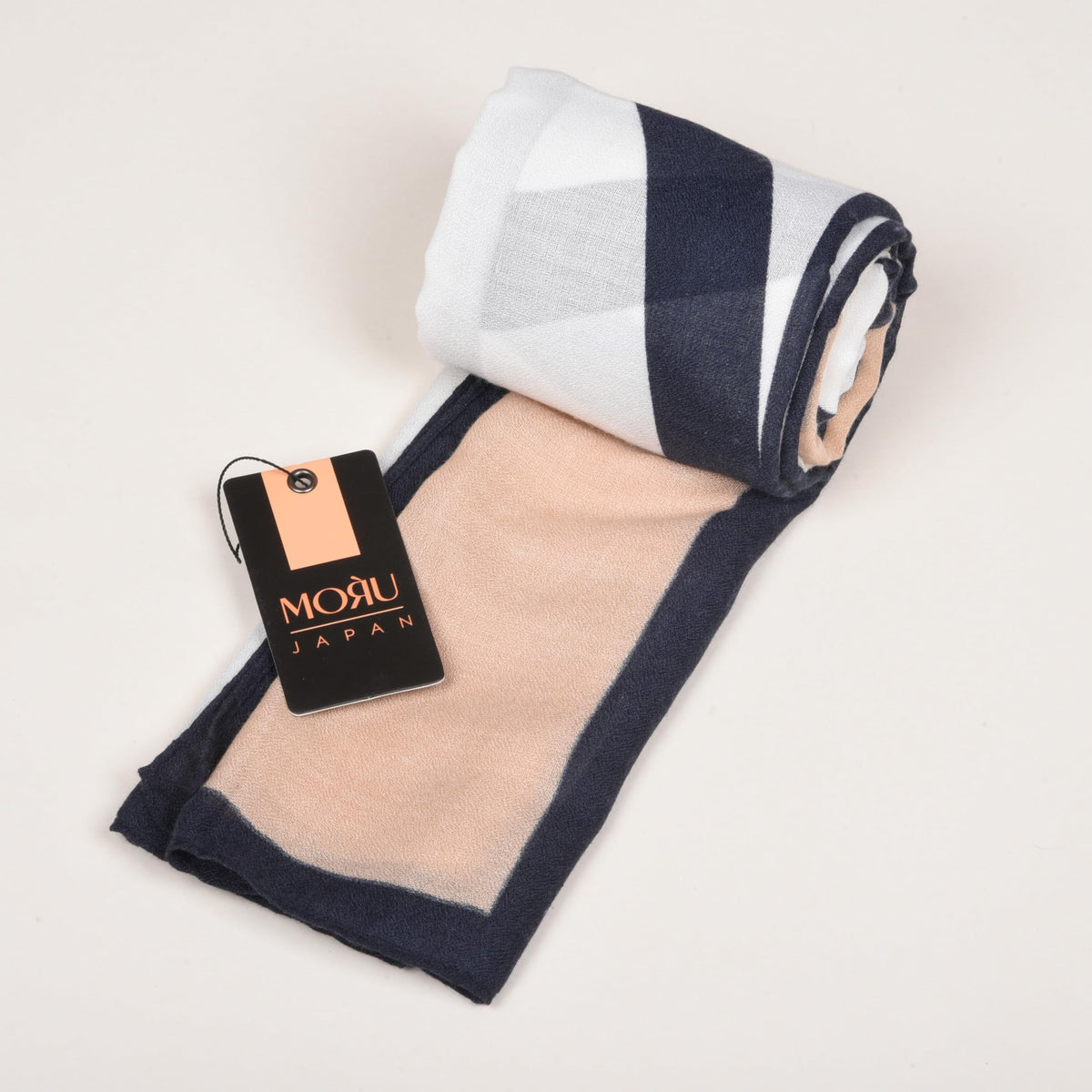 MORU Kyoto Minimalist Women’s Gridline Scarf | Lightweight Beige & Navy Stole with Modern Geometric Design | Soft Wrap Fashion Accessory for All Seasons