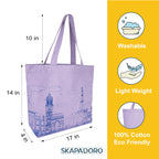 SKAPADORO Canvas Big Zip Printed Handbag Tote,100% Cotton, Inner pocket, Ecofriendly Bag for Women, Travel College Beach Shopping, Easy to Wash Everyday Shoulder Bag (India)