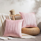 Khooti Velvet Striped Cushion Cover Pack of 1-24X24/61X61 Cm | Baby Pink | Soft Pillow Covers Cushion Case for Sofa Bedroom Living Room Chair Car, Cushion Cover with Zig Zag Pattern
