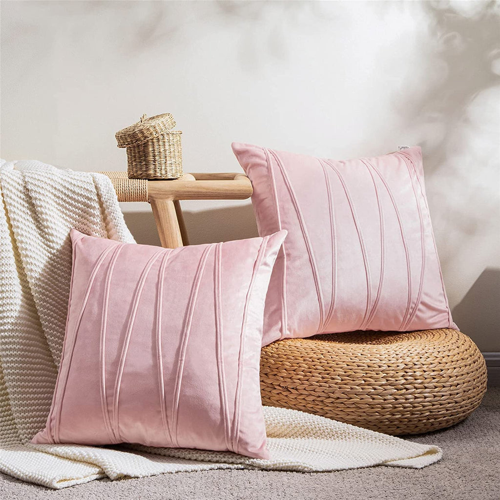 Khooti Velvet Striped Cushion Cover Pack of 1-32X32/81X81 Cm | Baby Pink | Soft Pillow Covers Cushion Case for Sofa Bedroom Living Room Chair Car, Cushion Cover with Zig Zag Pattern