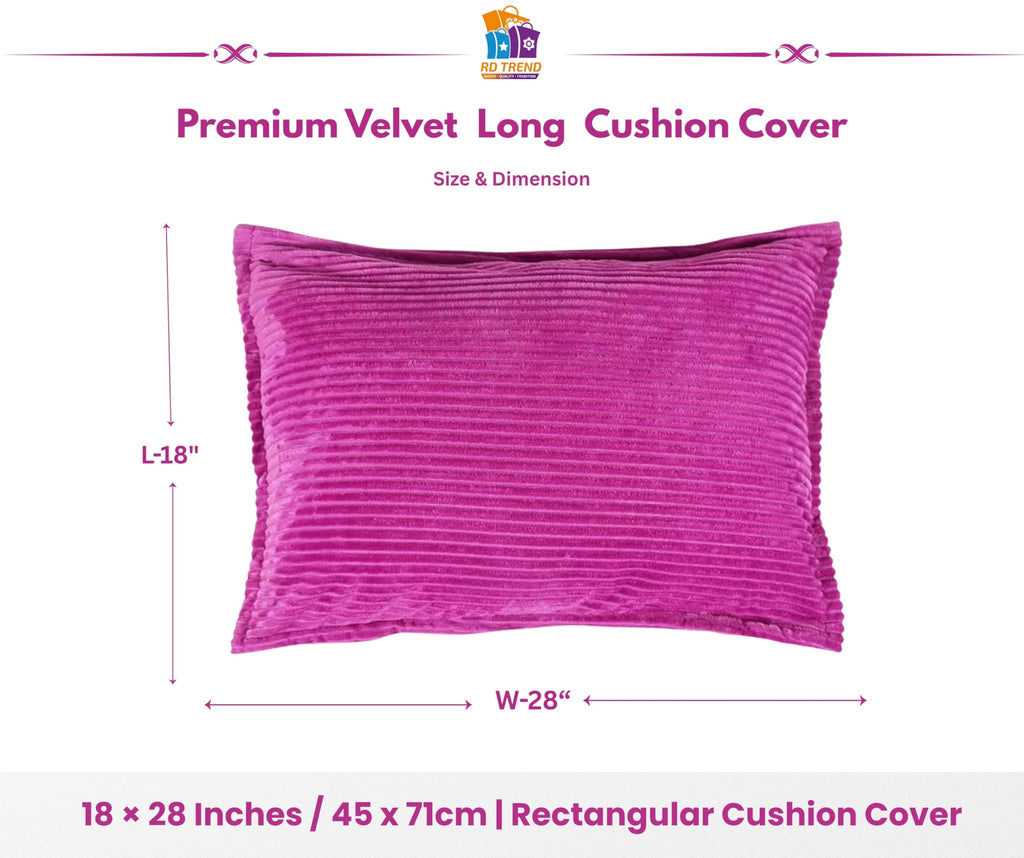 RD TREND® Corduroy Cushion Cover Set of 2, Striped Double Sided Decorative Throw Pillowcases for Sofa, Bed & Living Room Rectangular Long Cushion Covers 18x28 inches | Dark Pink