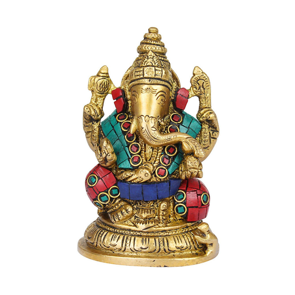 ARTVARKO Brass Ganesha Statue Ganpati Multicolour for Happiness, Health n Wealth At Home and Office Size-5 inches