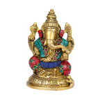 ARTVARKO Brass Ganesha Statue Ganpati Multicolour for Happiness, Health n Wealth At Home and Office Size-5 inches