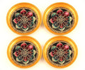 R AYURVEDA COPPER Metal Set of 4 Ornate Dessert Serving Plates - 6 Inch Decorative Enamel & Gold Foiled Finish Trays - Perfect for Indian Sweets, Macarons, Festivals & Family Parties