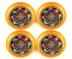 R AYURVEDA COPPER Metal Set of 4 Ornate Dessert Serving Plates - 6 Inch Decorative Enamel & Gold Foiled Finish Trays - Perfect for Indian Sweets, Macarons, Festivals & Family Parties