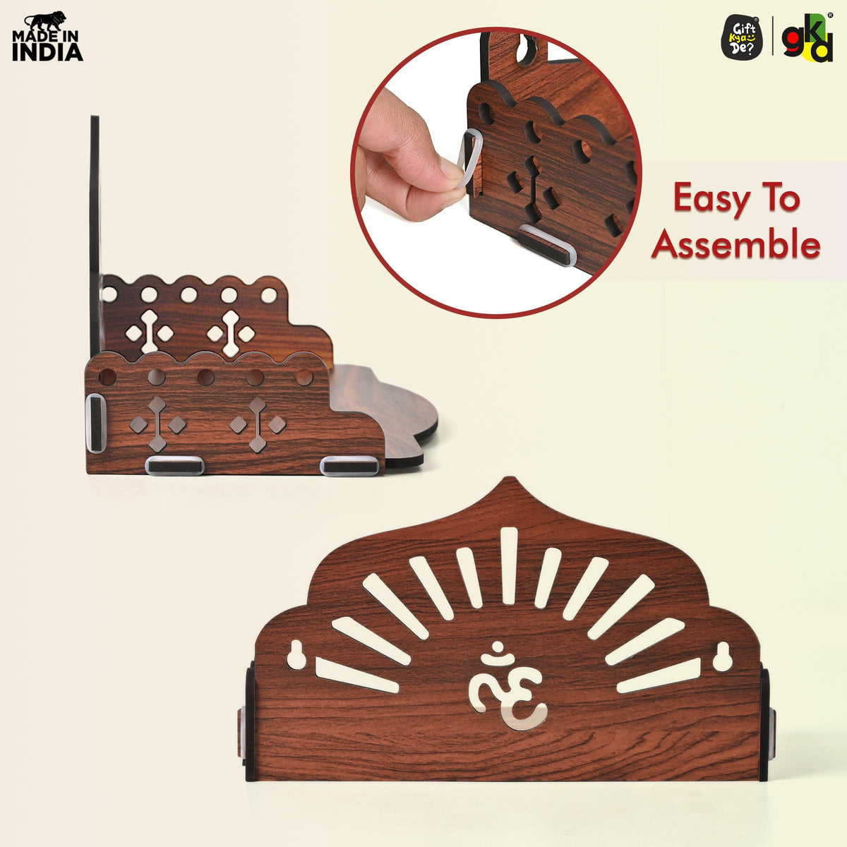 Gift Kya De Wooden Pooja Mandir for Home | Wall Hanging or Tabletop Temple for Office, Flat, or Room | Small Indian Wooden Temple Shelf | Compact DIY OM Mandir | 10x6x6.5 Inch