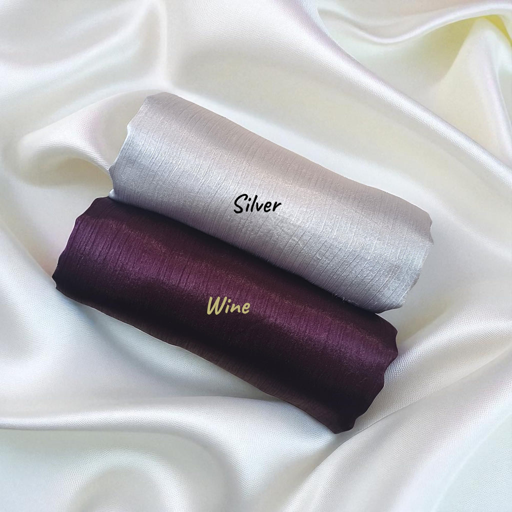 ABZURA Premium Muna Satin Scarf | Soft, Shiny & Stylish | Pack of 2 | 200 cm x 70 cm (SILVER-WINE)