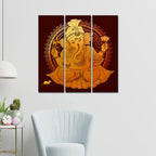 VIBECRAFTS Beautiful Shree Ganesh 3 Pieces Canvas Wall Painting Fitted With Wooden Frame For Home | Office | Living Room | Gifts (PTVC3Pcs1_9558)