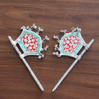 Traditional God Fan, Silver-Plated Metal with Red and Green Enamel Work,Metal Hand Fan for God Idol Pankhi with Mennakari