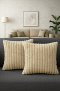AWARD VELVETS Premium Faux Rabbit Fur Plush Luxury Soft Fluffy Striped Decorative Throw Pillow/Cushion Covers for Sofa, Couch, Living Room - (Beige, 16 x 16 inch) Set of 2