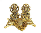 KridayKraft White Metal Gold Plated Diwali Laxmi Ganesh Chocki God Idol with Metal om Shape Incense Stick Holder