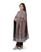 Naureen Women Pashmina Blend Kani Shawl with Paisley and Floral Artwork, Warm and Soft, 40x80 inches (Grey)