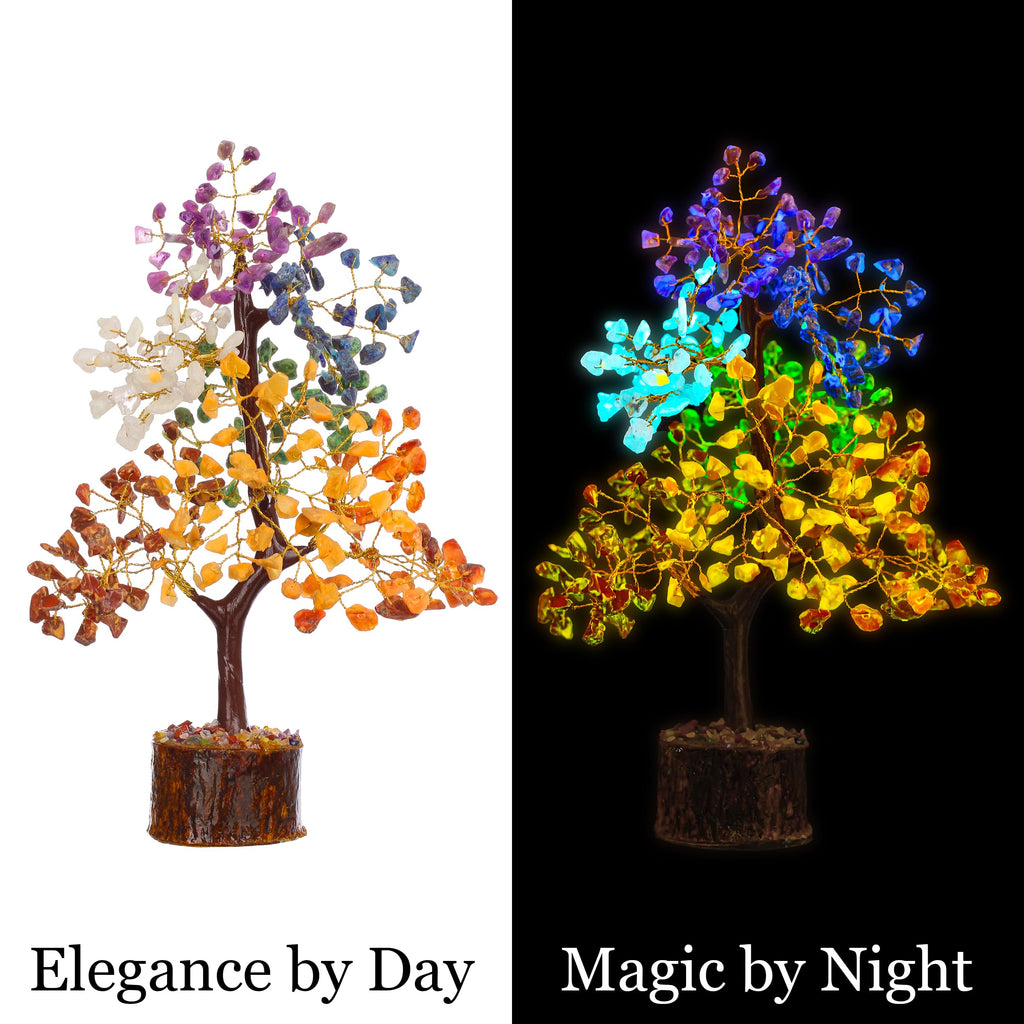 Crystiglow Glow in The Dark 7 Chakra Crystal Tree – 10 Inch, 300 Crystal Beads | Home Decor Gift Items | Table Decor | Handicraft Items for Home Decor | Unique Gift for All Occasions
