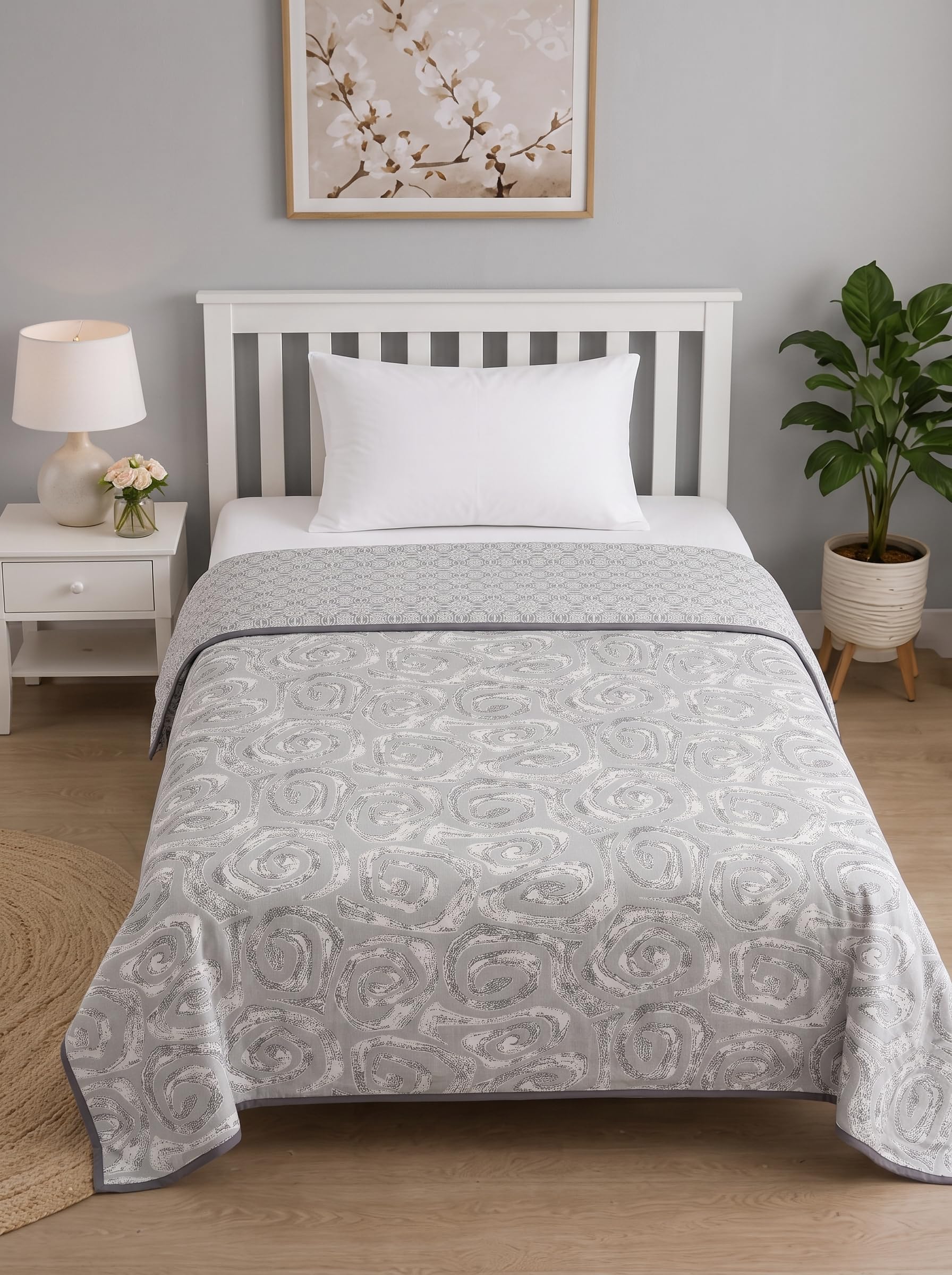 Mafatlal Sparsh Dohar Single Bed, 150 GSM Pure Cotton Malmal, Reversible AC Blanket, Soft & Breathable Cotton Blanket for Summer, Monsoon & Winter, 152 x 228 cm, Kafalo