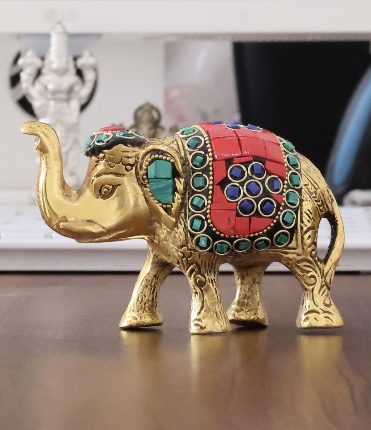 KridayKraft Metal Elephant Medium Size with Stone Work for Showpiece Enhance Your Home,Office & Table and Gift for Have House Warming Anniversaries, Birthday..
